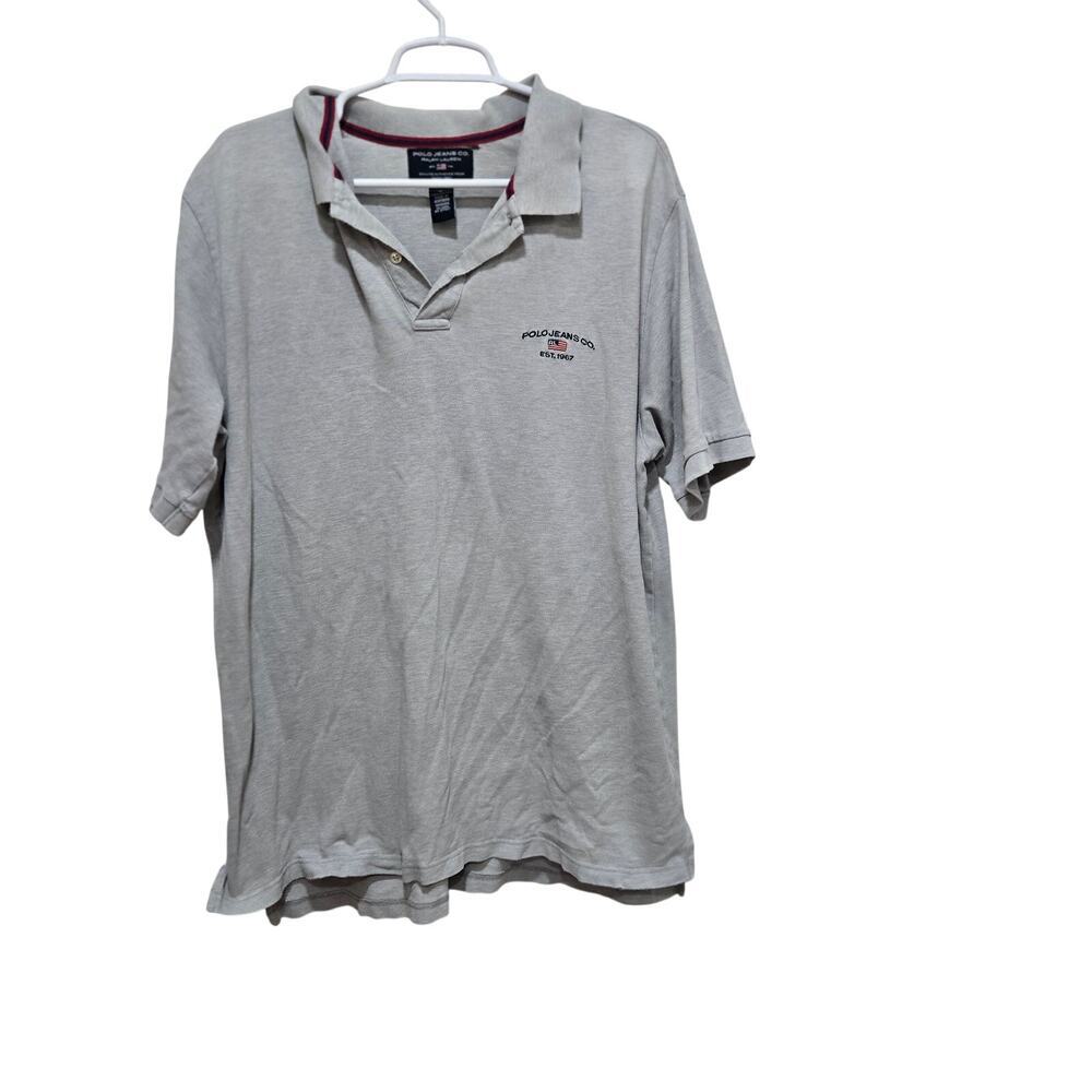 Polo Jeans Co Ralph Lauren XL Gray Embroidered Logo Cotton Polo Shirt Y2K